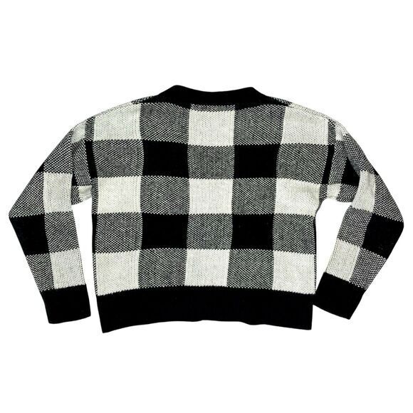 Altar'd State Cardigan Sweater Womens M Black White Checked Classic Chunky Knit - Picture 7 of 16